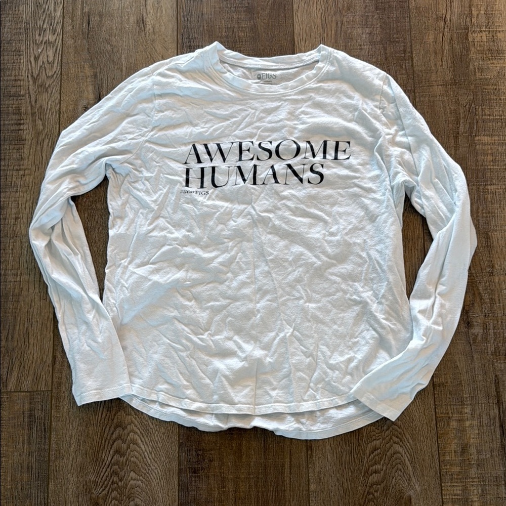 Figs White Long Sleeve 'Awesome Humans' under scrub shirt